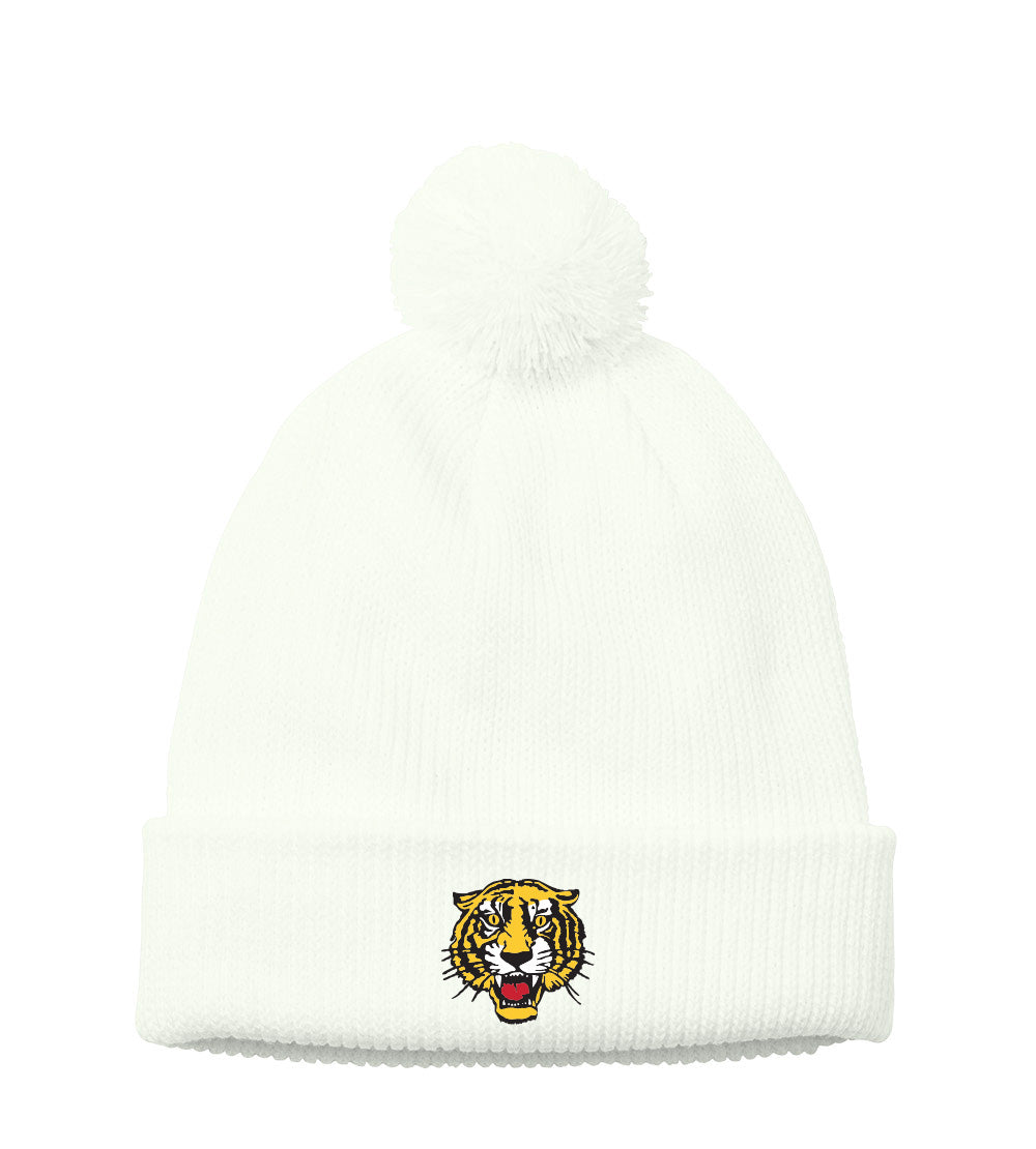 Embroidered Tiger - Cozy Pom Beanie - LIMITED INVENTORY