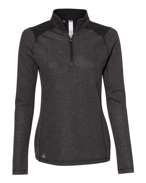 Women's Heathered Quarter-Zip Pullover with Colorblocked Shoulders